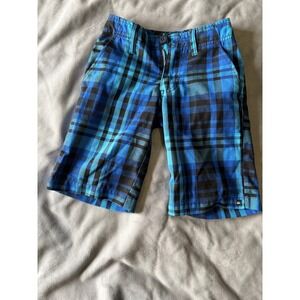 Quiksilver Boys Blue Black Plaid Shorts Size 22 Skate Surf SP10 204858